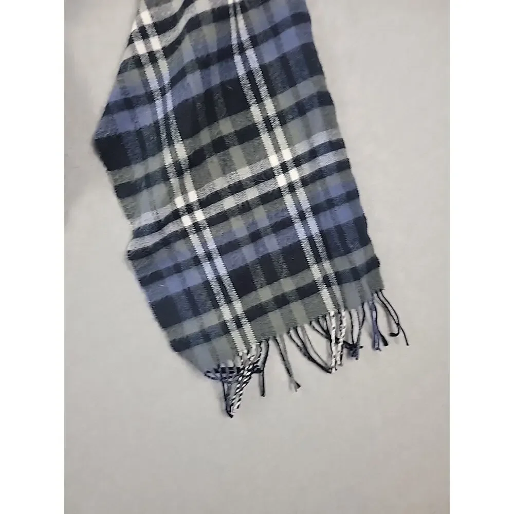 Better Than Cashmere Gray Plaid Fringed Unisex Scarf 68